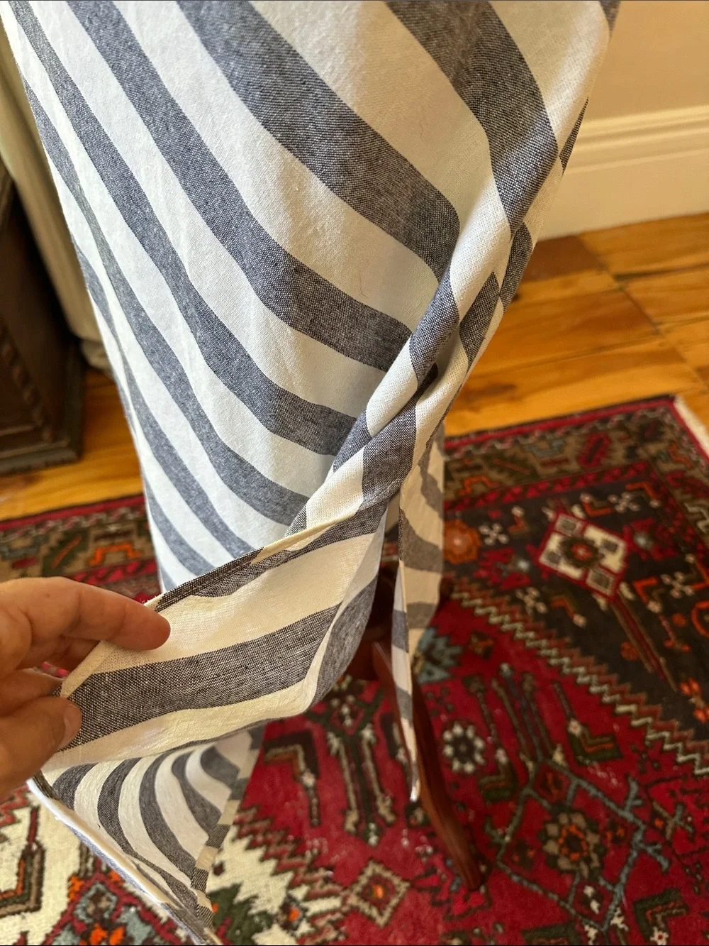 J. Crew Linen Bias Cut A-Line Midi Skirt in Navy and White